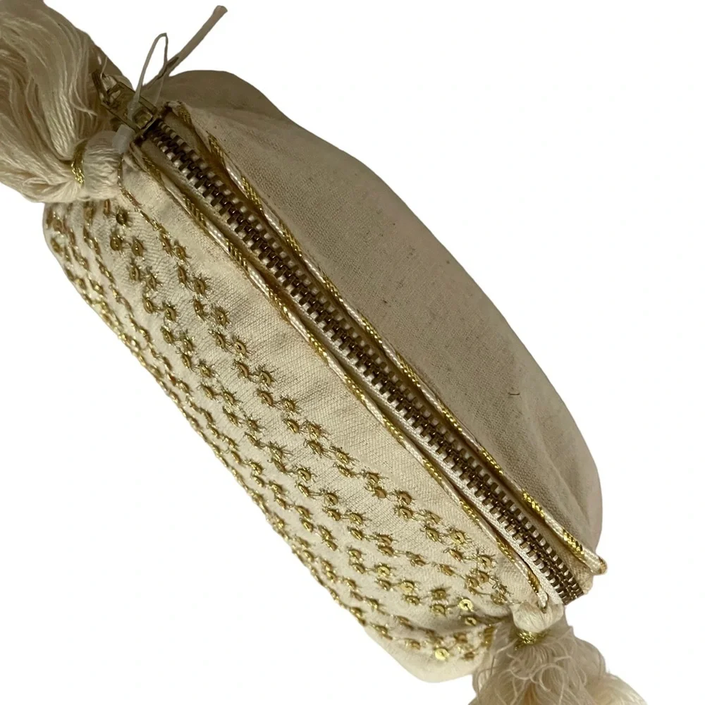 ANTHROPOLGIE Cosmetic Makeup Bag Bundle Natural Colors Tassels Sequins